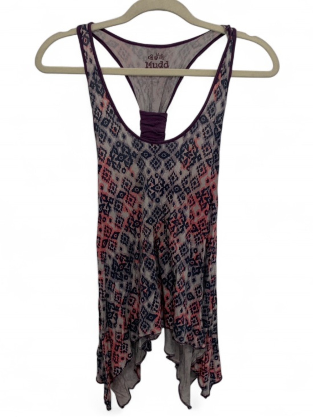 Mudd Boho Printed Handkerchief Hem Racerback Tank Top